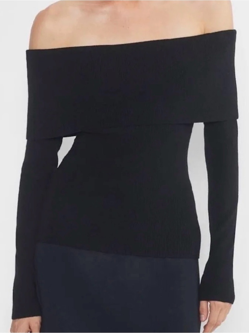 Aritzia Wilfred Black Off-the-Shoulder Rib Knit Sweater